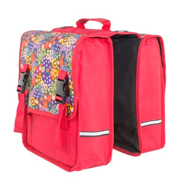 BOLSO ALFORJA DOBLE MUJER ROJO FLOREADO
